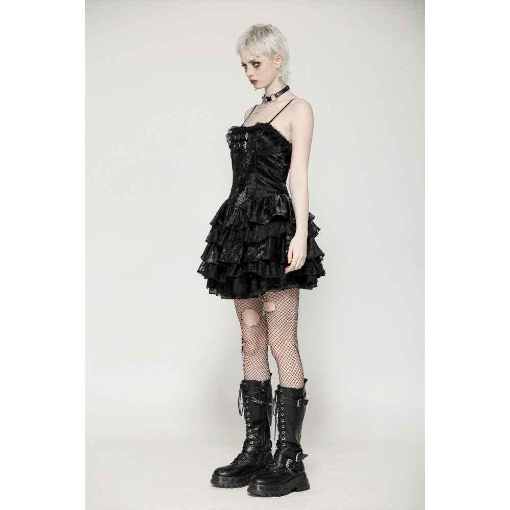 Dark in Love Harriet Punk Shiny PU Leather Layered Dress