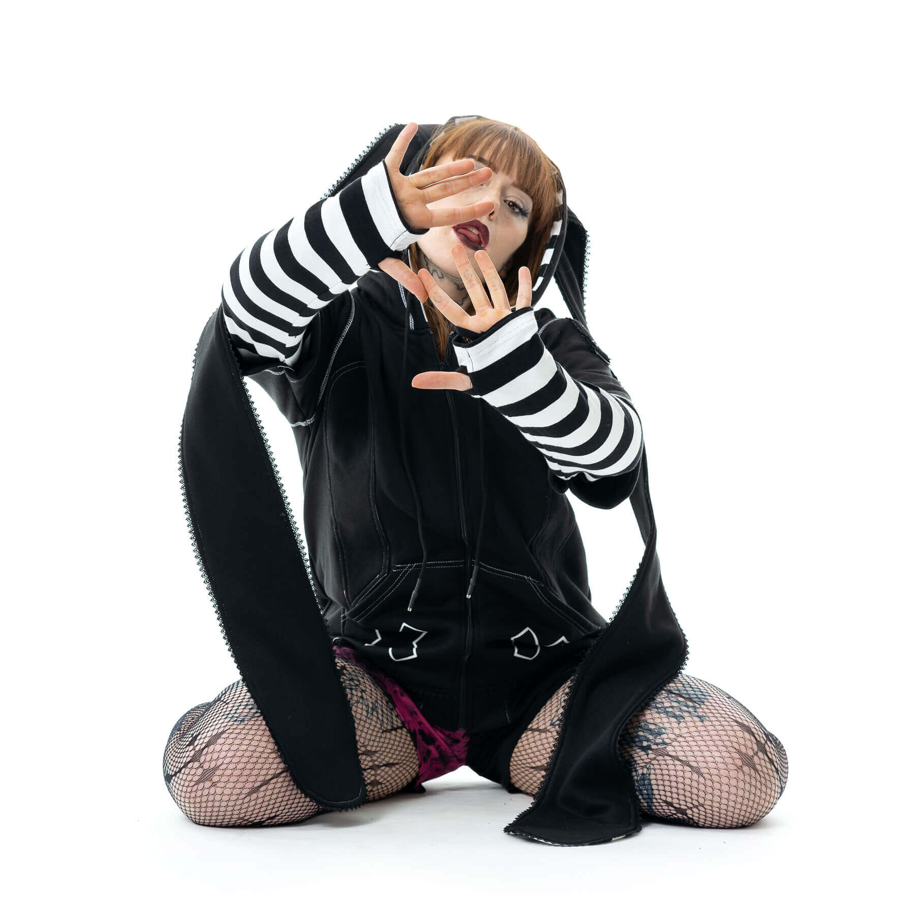 Cupcake Cult Hypno Bunny Hood in Black and White - DevilGothic DevilGothic