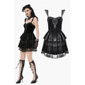 Dark in Love Nocturne Ruffled Velvet Lace Goth Dress in Black - DevilGothic DevilGothic