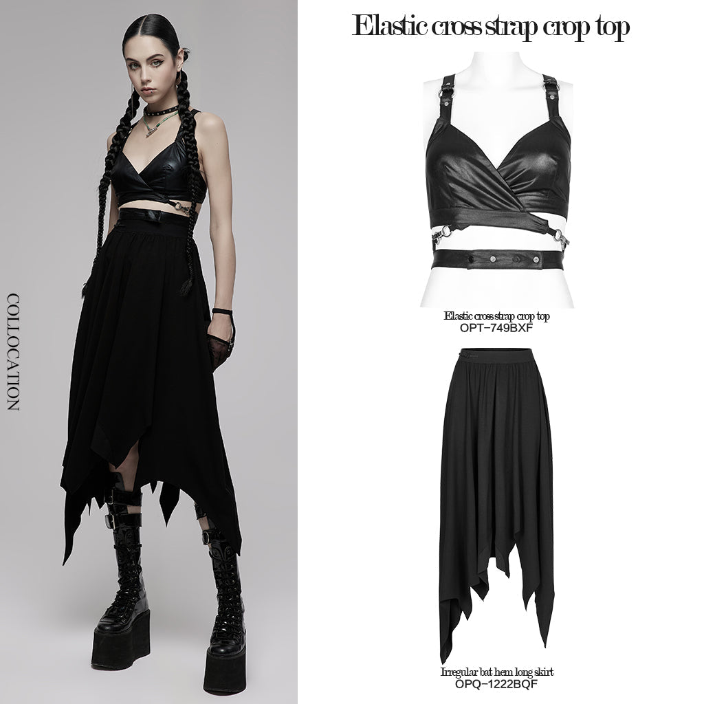 PUNK RAVE - Nyx Elastic Cross Strap Crop Top - DevilGothic DevilGothic