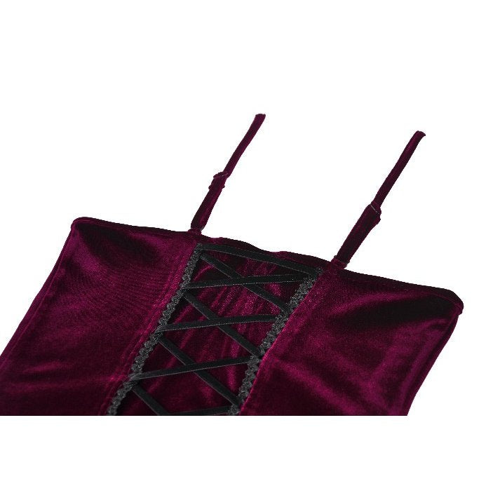 Dark in Love Serilda Velvet Lace Corset Top in Wine Red - DevilGothic DevilGothic