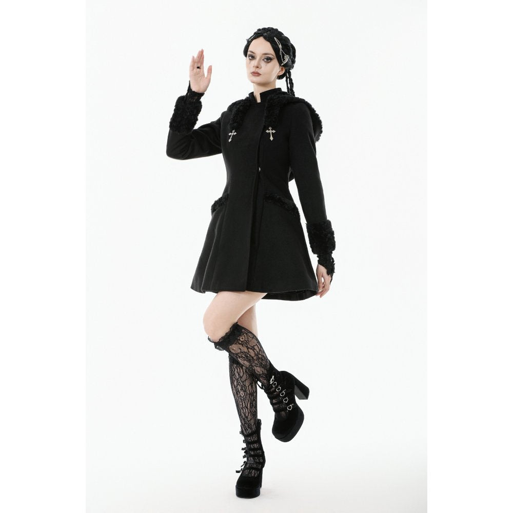 Dark in Love Cat-Ear Faux Fur Trim Gothic Coat - DevilGothic DevilGothic