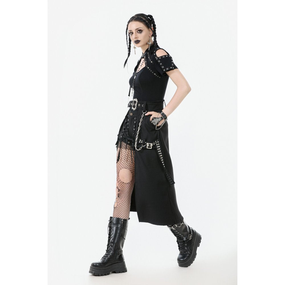 Dark in Love Chain Belt Layered Goth Skirt in Black - DevilGothic DevilGothic