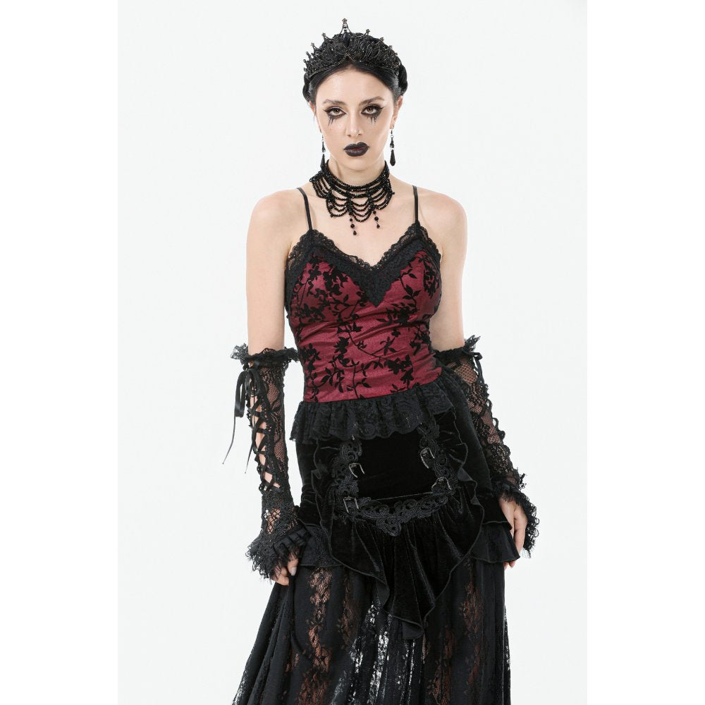 Dark in Love Althea Lace-Trimmed Velvet Goth Camisole in Burgundy - DevilGothic DevilGothic