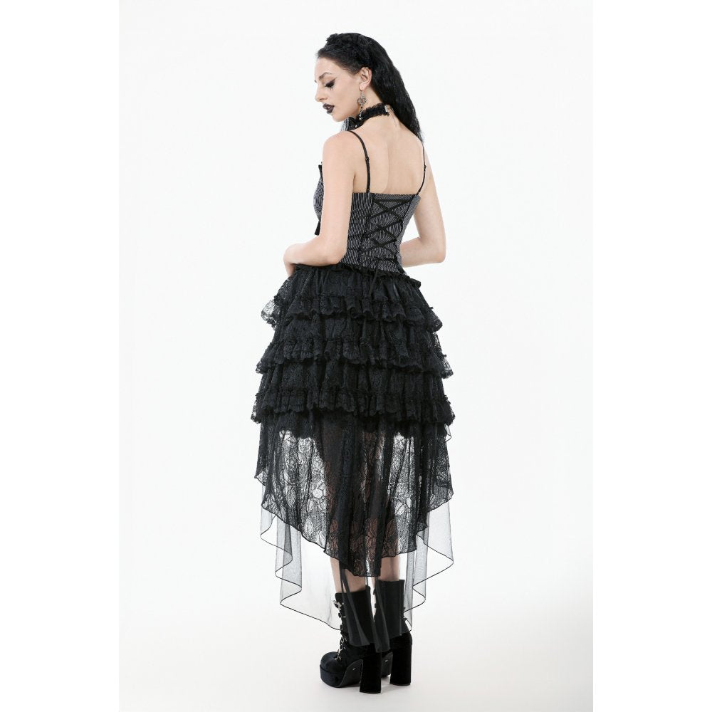 Dark in Love Belladonna Tiered Lace High-Low Goth Skirt in Black - DevilGothic DevilGothic