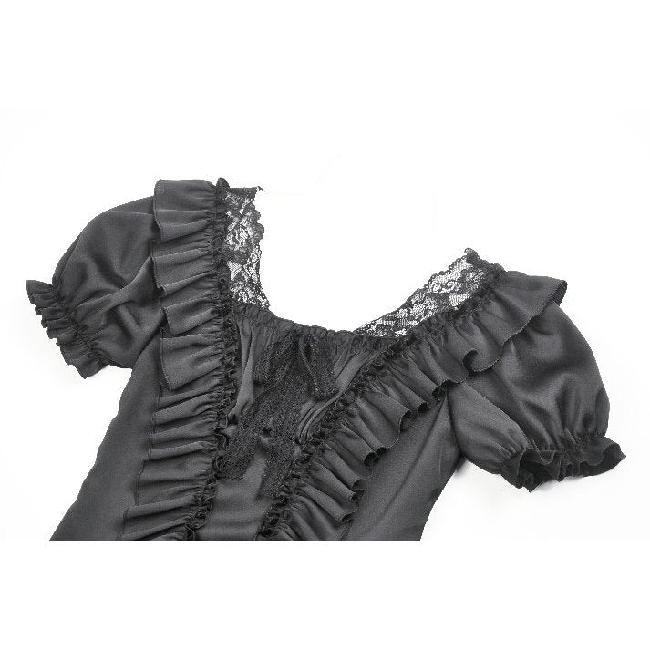 Dark in Love Seraphina Ruched Puff Sleeve Corset Top in Black - DevilGothic DevilGothic