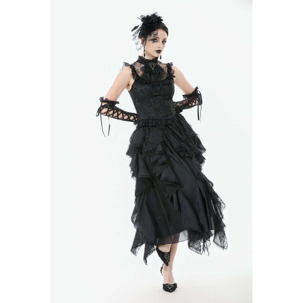 Dark in Love Seraphina Ruched Lace Goth Blouse in Black - DevilGothic DevilGothic