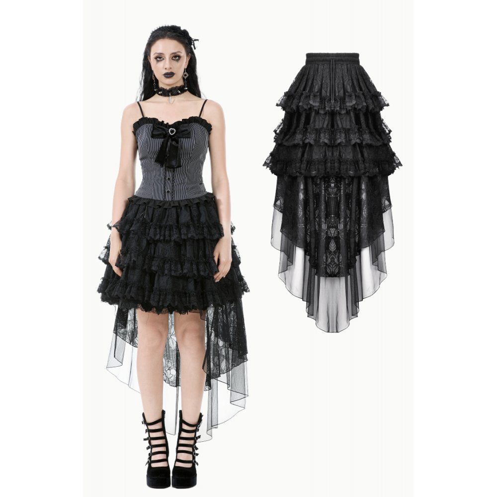 Dark in Love Belladonna Tiered Lace High-Low Goth Skirt in Black - DevilGothic DevilGothic
