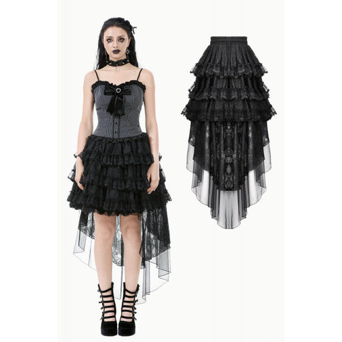Dark in Love Belladonna Tiered Lace High-Low Goth Skirt in Black - DevilGothic DevilGothic
