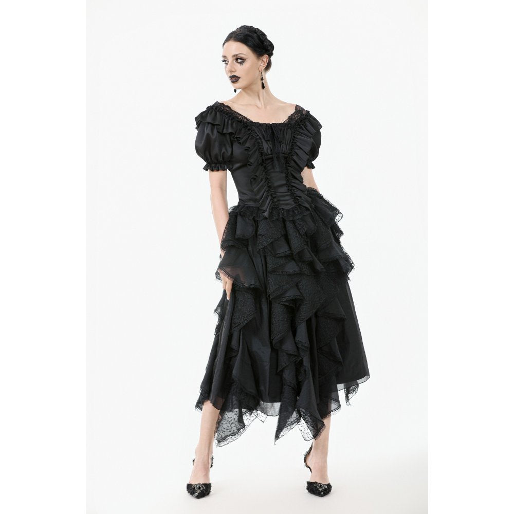 Dark in Love Seraphina Ruched Puff Sleeve Corset Top in Black - DevilGothic DevilGothic