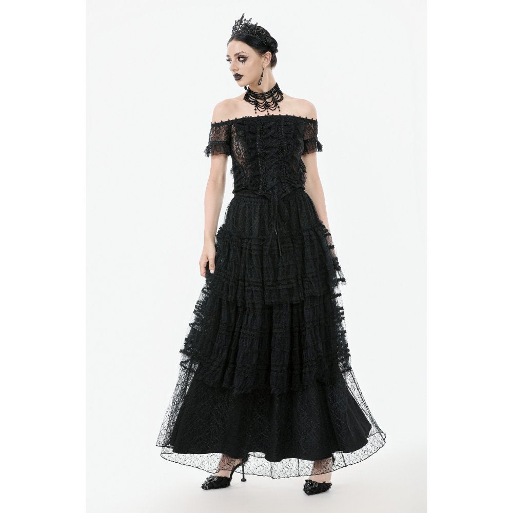 Dark in Love Ophelia Lace Off-Shoulder Gothic Top in Black - DevilGothic DevilGothic