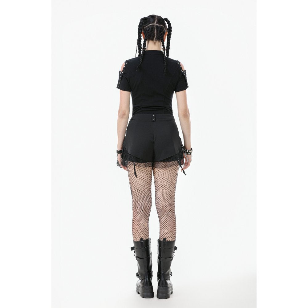 Dark in Love Lace-Up Layered Goth Convertible Flare Trousers or Shorts - DevilGothic DevilGothic