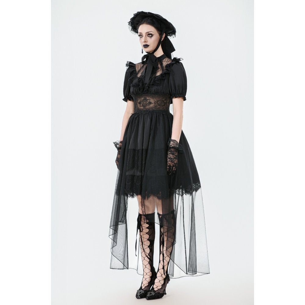 Dark in Love Ebon Rose High-Low Mesh & Lace Goth Dress - DevilGothic DevilGothic
