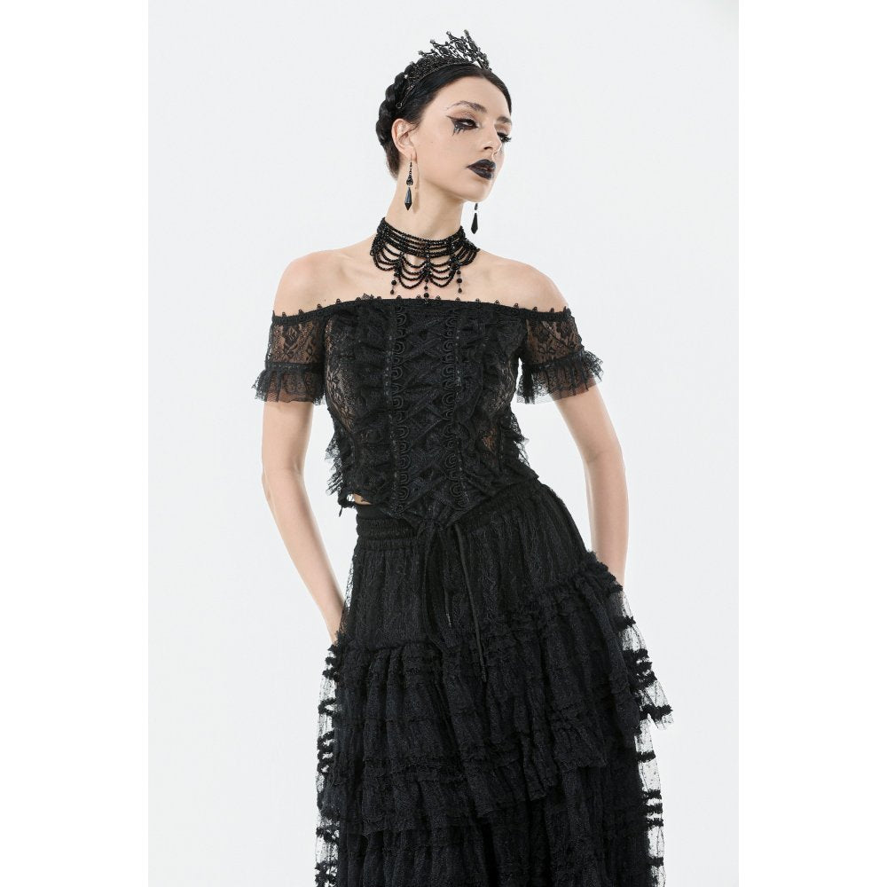 Dark in Love Ophelia Lace Off-Shoulder Gothic Top in Black - DevilGothic DevilGothic