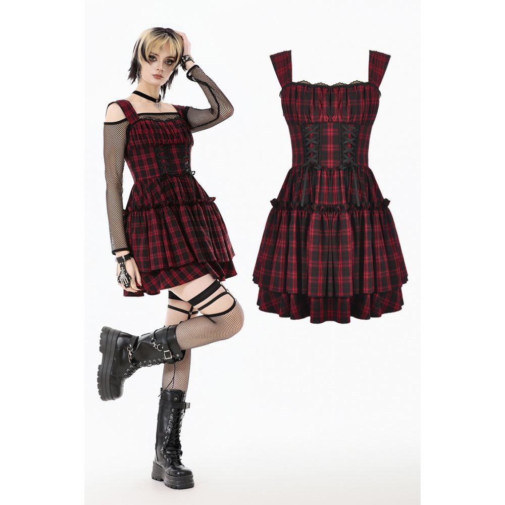 Dark in Love Morrigan Tartan Lace-Up Dress - DevilGothic DevilGothic