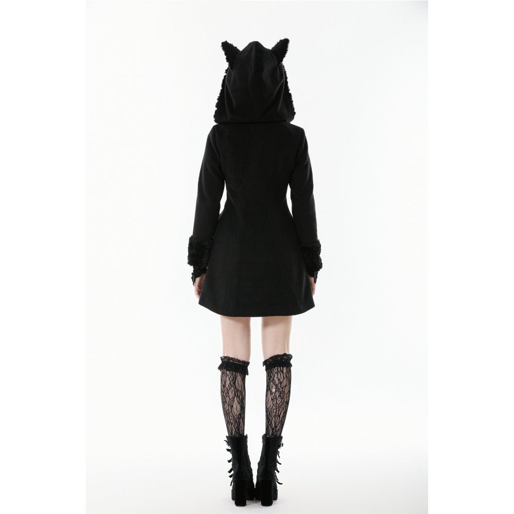 Dark in Love Cat-Ear Faux Fur Trim Gothic Coat - DevilGothic DevilGothic