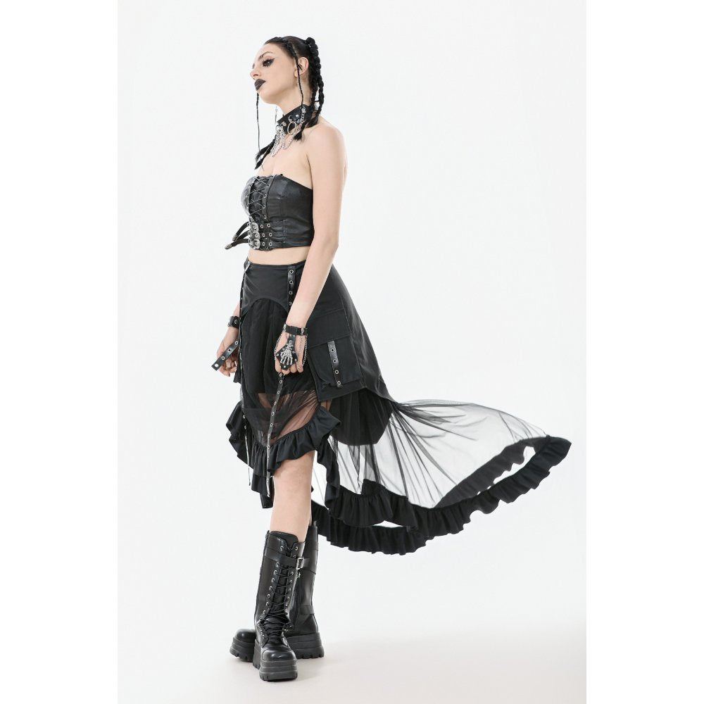 Dark in Love Belladonna Mesh Buckled Goth Skirt in Black - DevilGothic DevilGothic