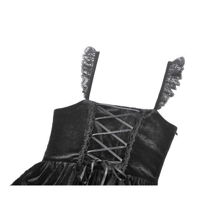 Dark in Love Nocturne Ruffled Velvet Lace Goth Dress in Black - DevilGothic DevilGothic