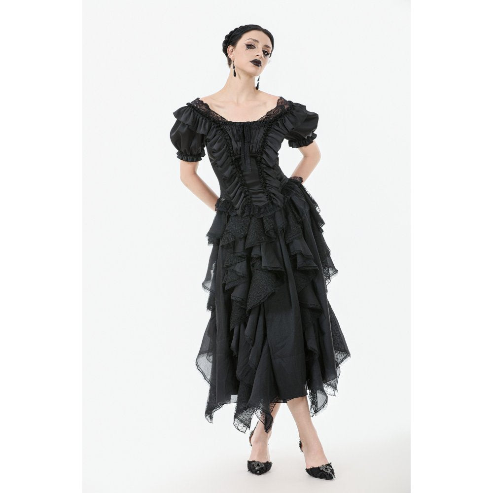 Dark in Love Seraphina Ruched Puff Sleeve Corset Top in Black - DevilGothic DevilGothic