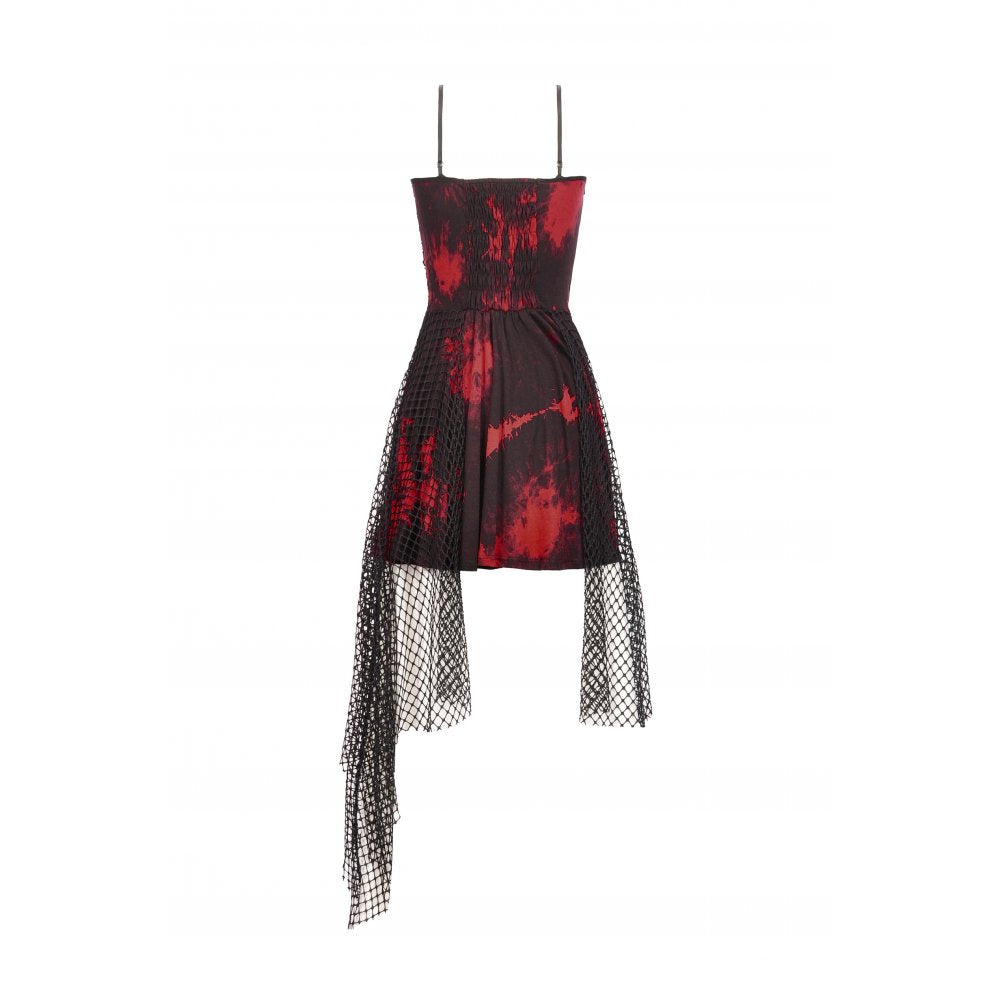 Dark in Love Bellatrix Red & Black Mesh Asymmetrical Dress - DevilGothic DevilGothic
