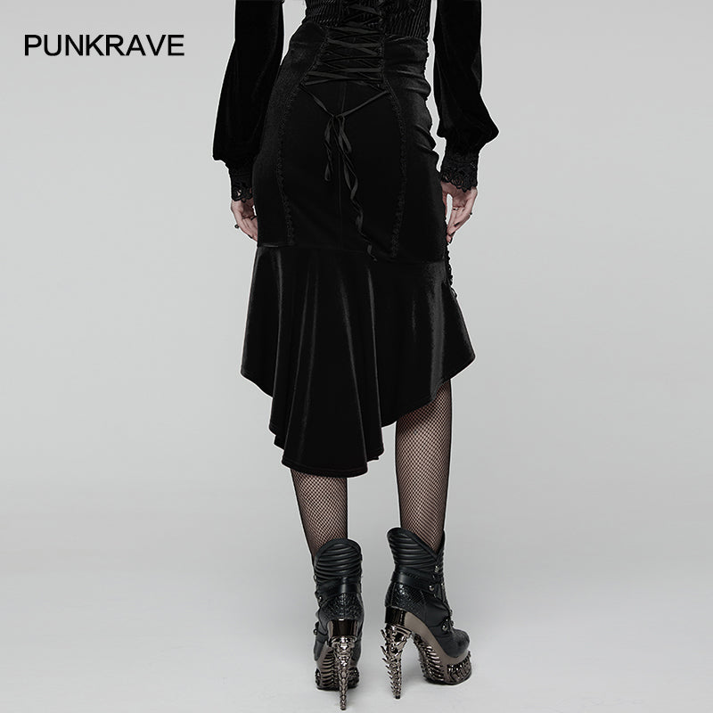 Punk Rave – Belladonna Goth Rose Fishtail Skirt - DevilGothic DevilGothic