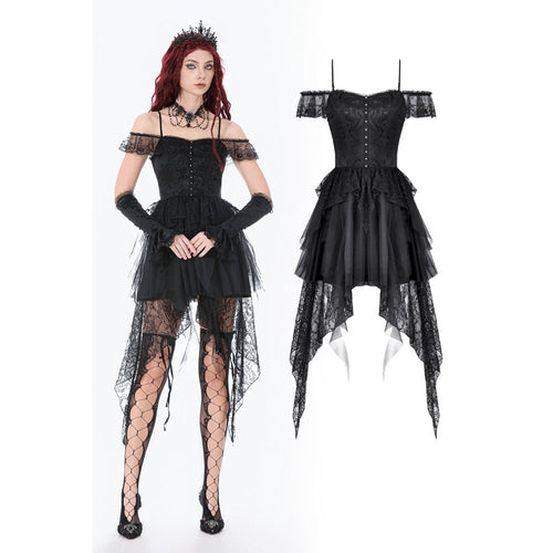 Dark in Love Morgana Gothic Off-Shoulder Lace Hem Dress - DevilGothic DevilGothic