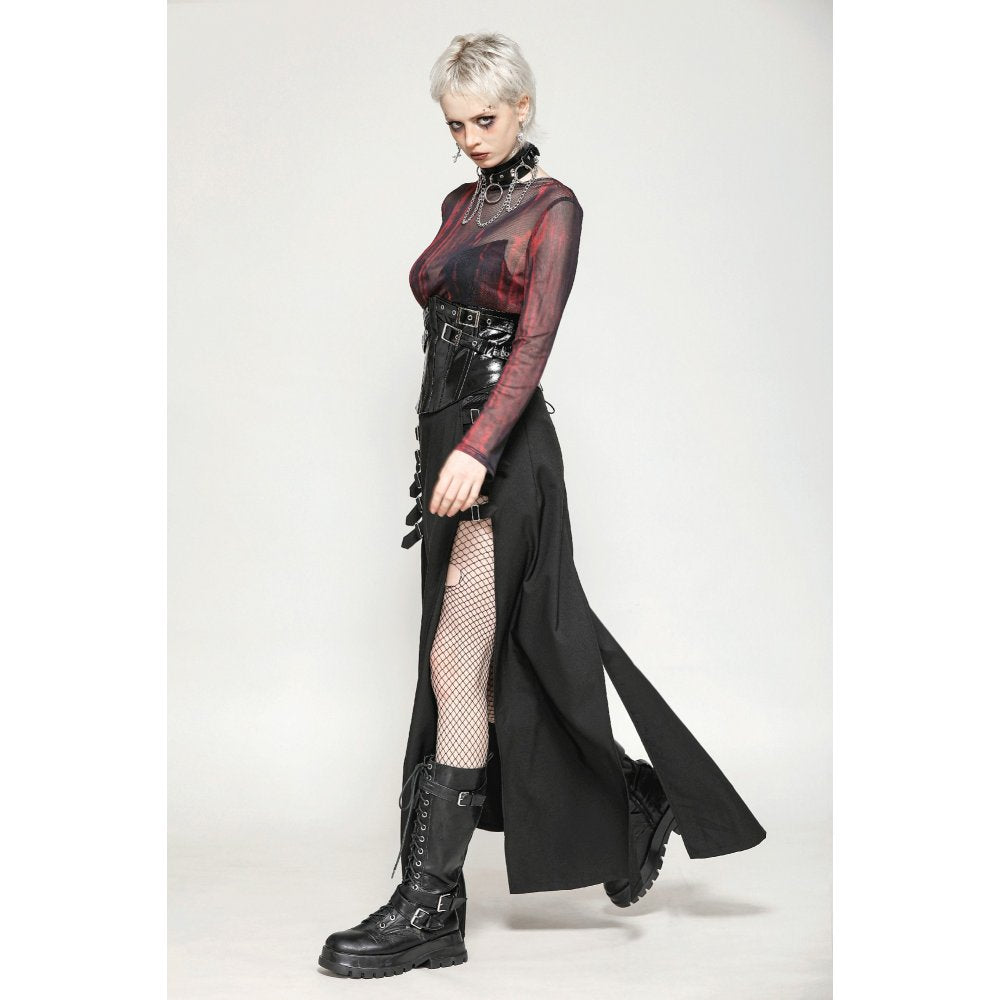 Dark in Love Carson Black and Red Tie-Dye Mesh Versatile Basic Top - DevilGothic DevilGothic