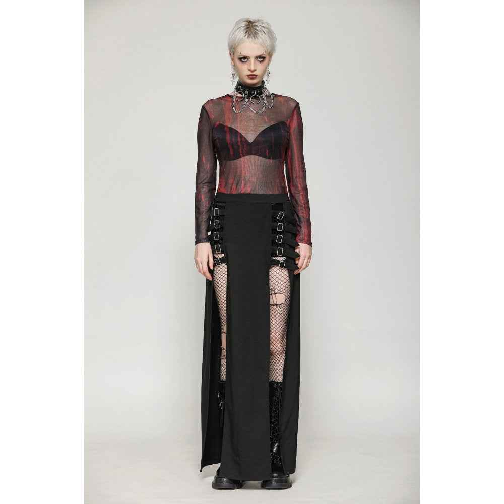 Dark in Love Phoenix Black Slit Metal Long Skirt