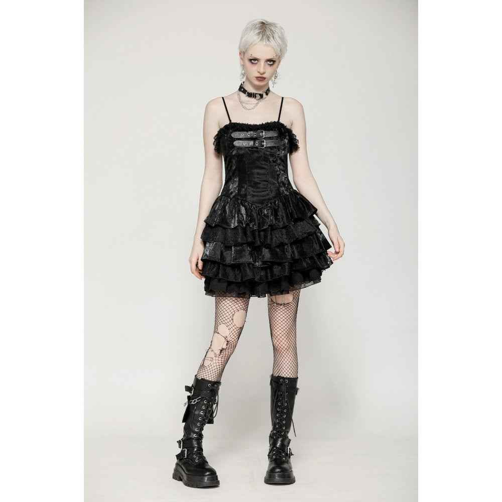 Dark in Love Harriet Punk Shiny PU Leather Layered Dress