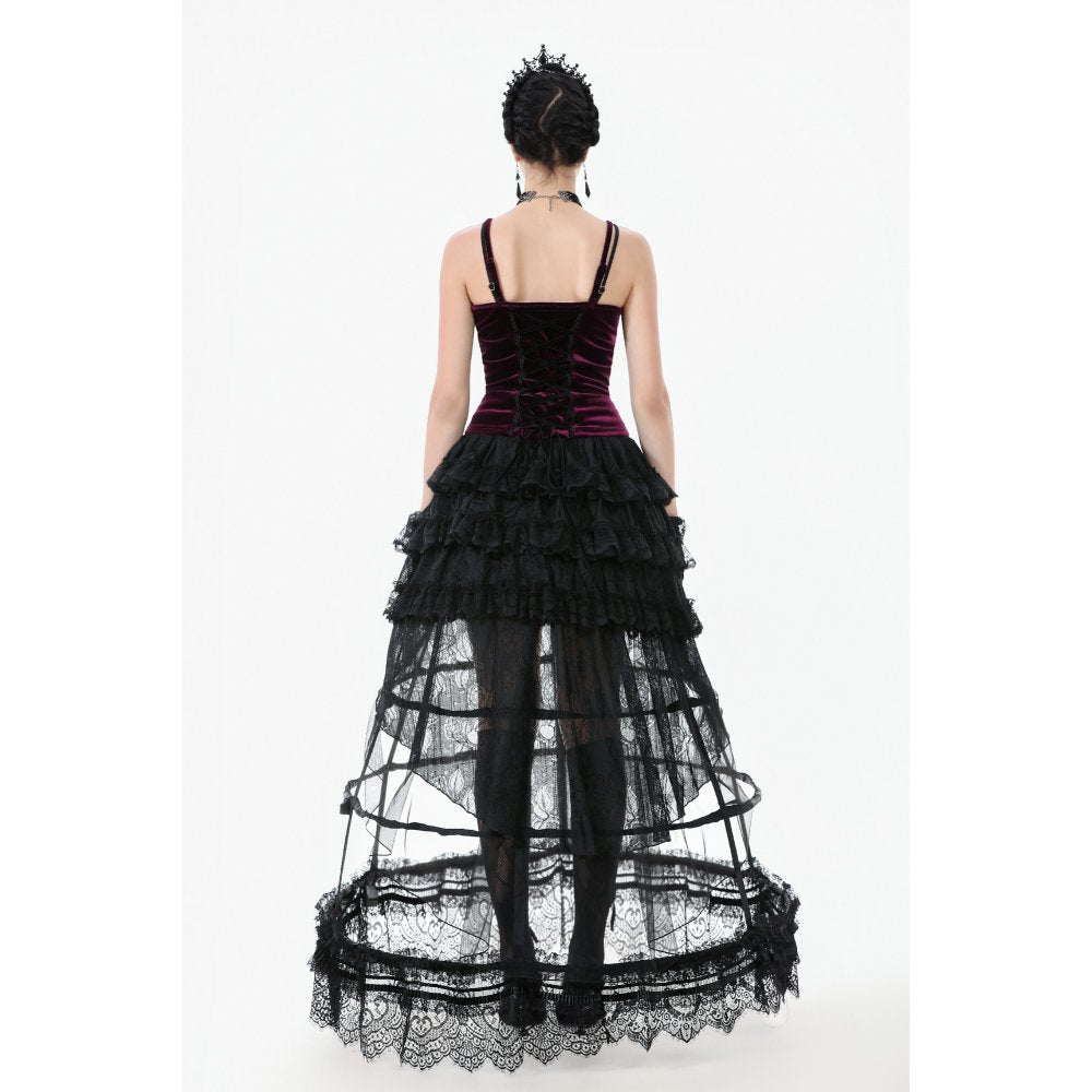 Dark in Love Serilda Velvet Lace Corset Top in Wine Red - DevilGothic DevilGothic