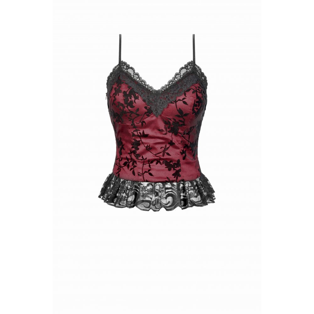 Dark in Love Althea Lace-Trimmed Velvet Goth Camisole in Burgundy - DevilGothic DevilGothic