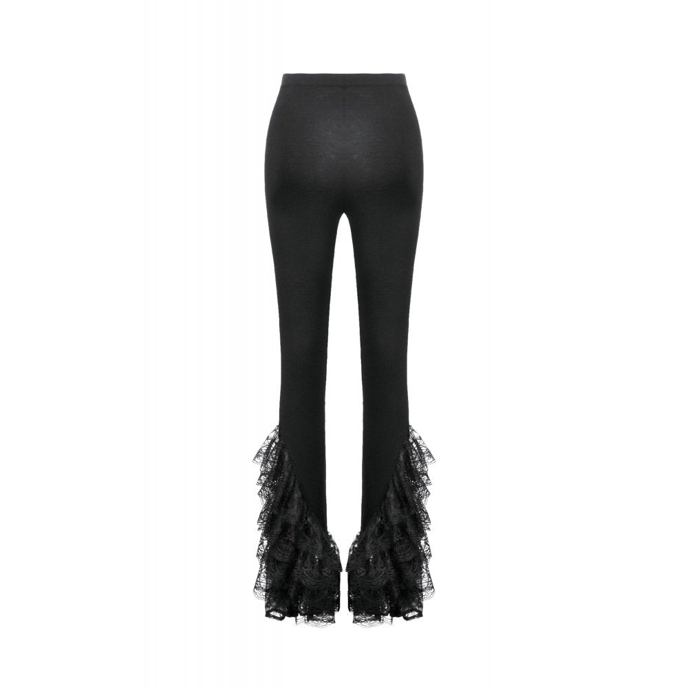 Dark in Love Goth Flare Leggings with Lace Frills - DevilGothic DevilGothic