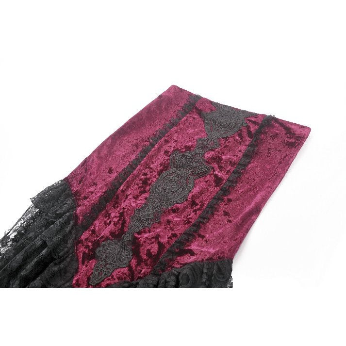 Dark in Love Crimson Queen Lace High-Low Goth Skirt in Burgundy & Black - DevilGothic DevilGothic