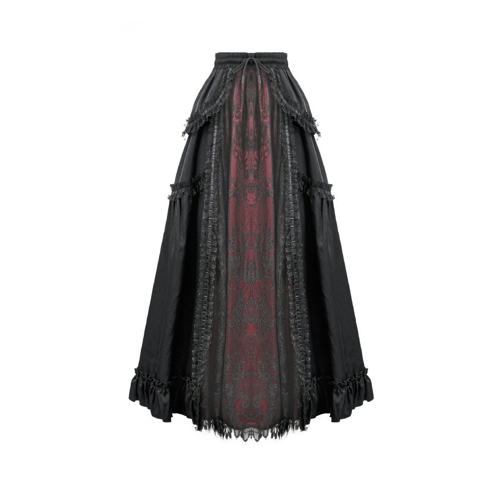 Dark in Love Gothic Victorian Lace Panel Skirt (Crimson) - DevilGothic DevilGothic