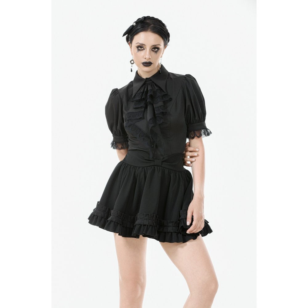 Dark in Love Viktoria Lace Ruffle Gothic Blouse in Black - DevilGothic DevilGothic