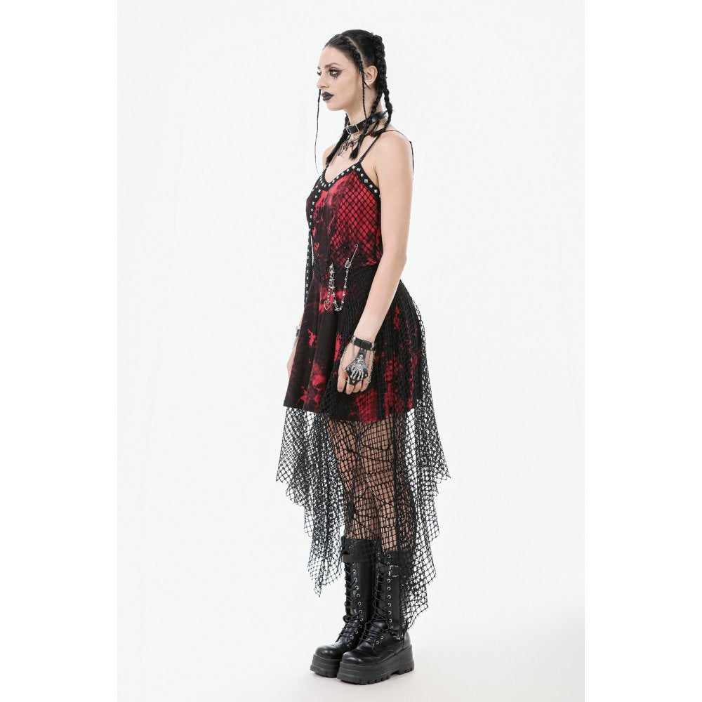Dark in Love Bellatrix Red & Black Mesh Asymmetrical Dress - DevilGothic DevilGothic