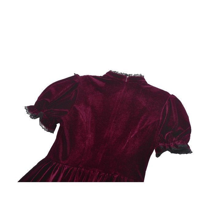 Dark in Love Ophelia Lace Collar Burgundy Velvet Goth Dress - DevilGothic DevilGothic