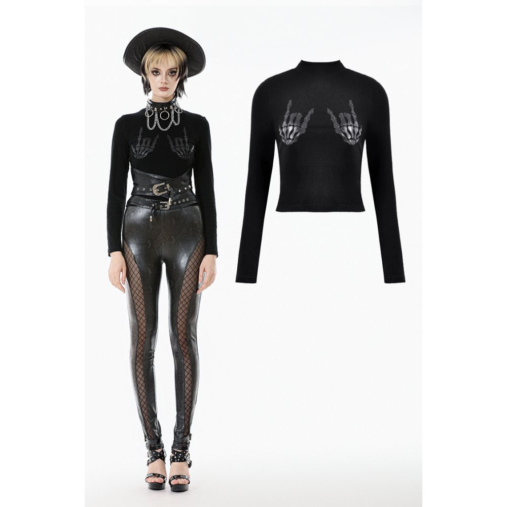Dark in Love Lilith Skeleton Hands Long Sleeve Top - DevilGothic DevilGothic