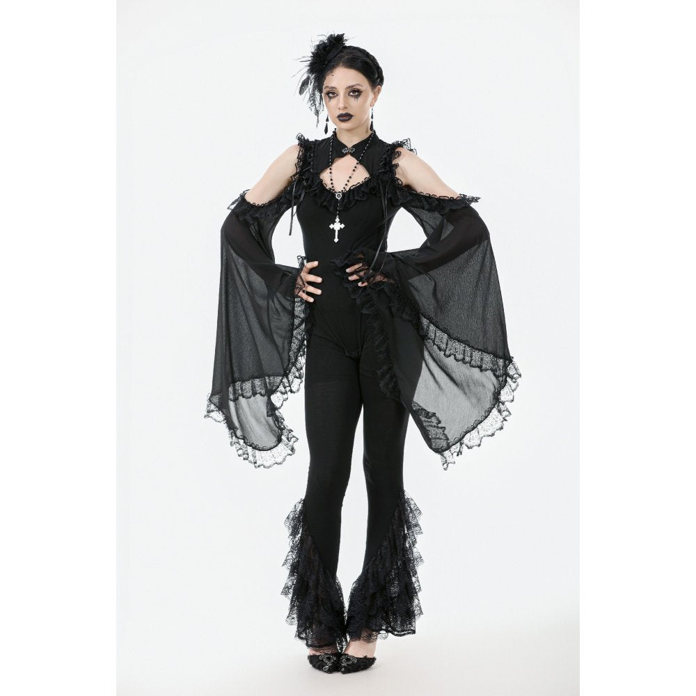 Dark in Love Goth Flare Leggings with Lace Frills - DevilGothic DevilGothic