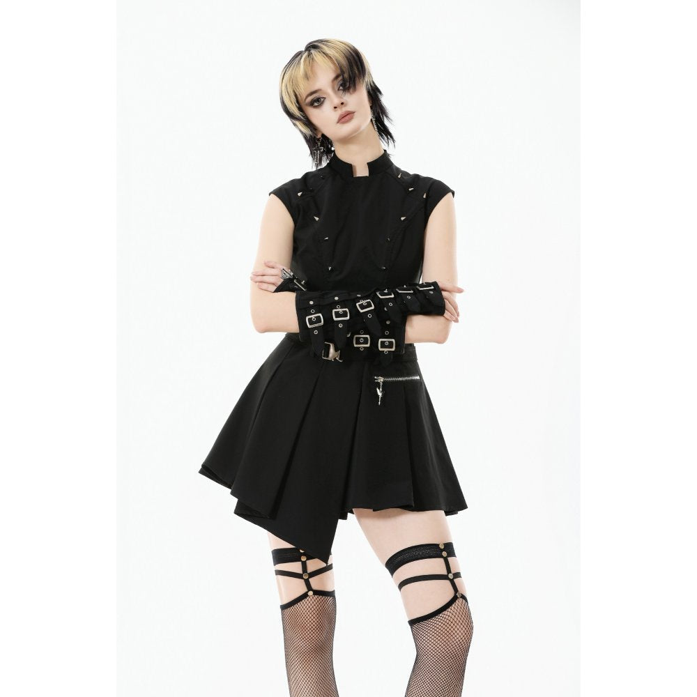 Dark in Love Cassia Buckled Pleated Dress - DevilGothic DevilGothic