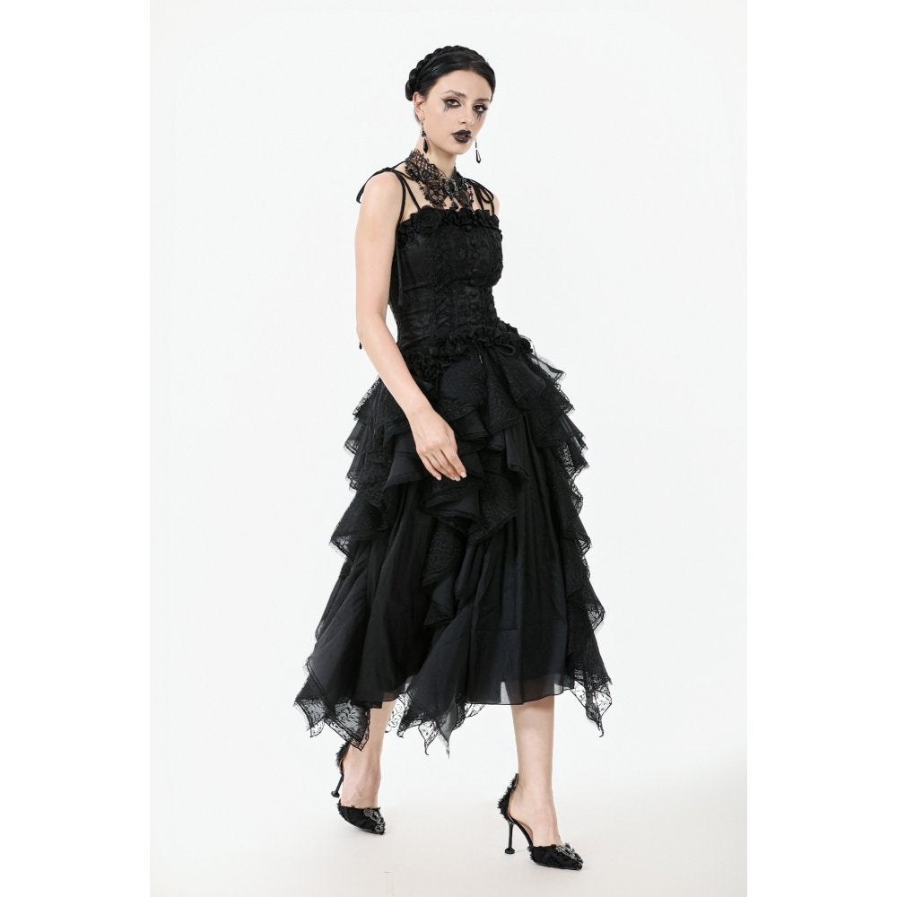 Dark in Love Selene Ruffled Floral Jacquard Corset Top - DevilGothic DevilGothic