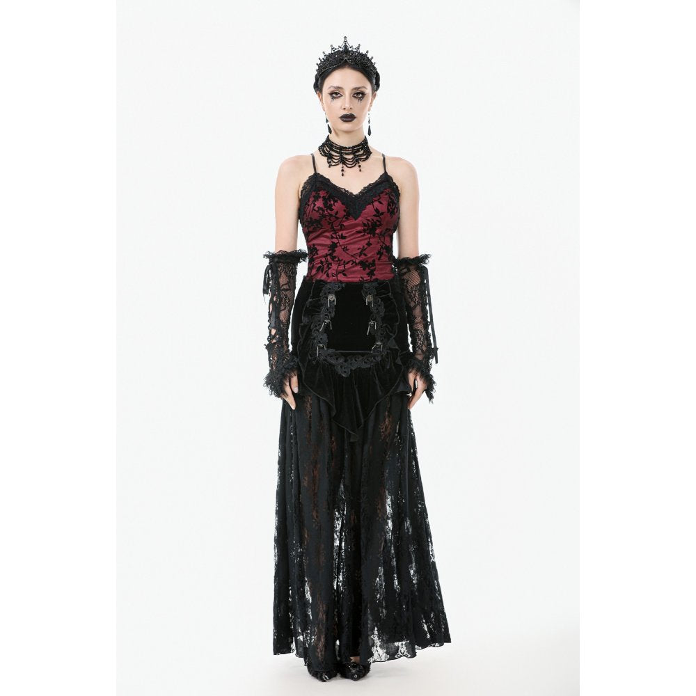 Dark in Love Althea Lace-Trimmed Velvet Goth Camisole in Burgundy - DevilGothic DevilGothic