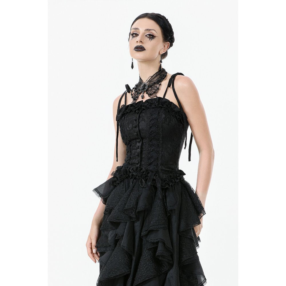Dark in Love Selene Ruffled Floral Jacquard Corset Top - DevilGothic DevilGothic