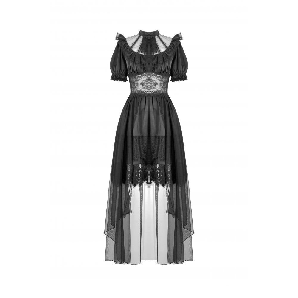 Dark in Love Ebon Rose High-Low Mesh & Lace Goth Dress - DevilGothic DevilGothic