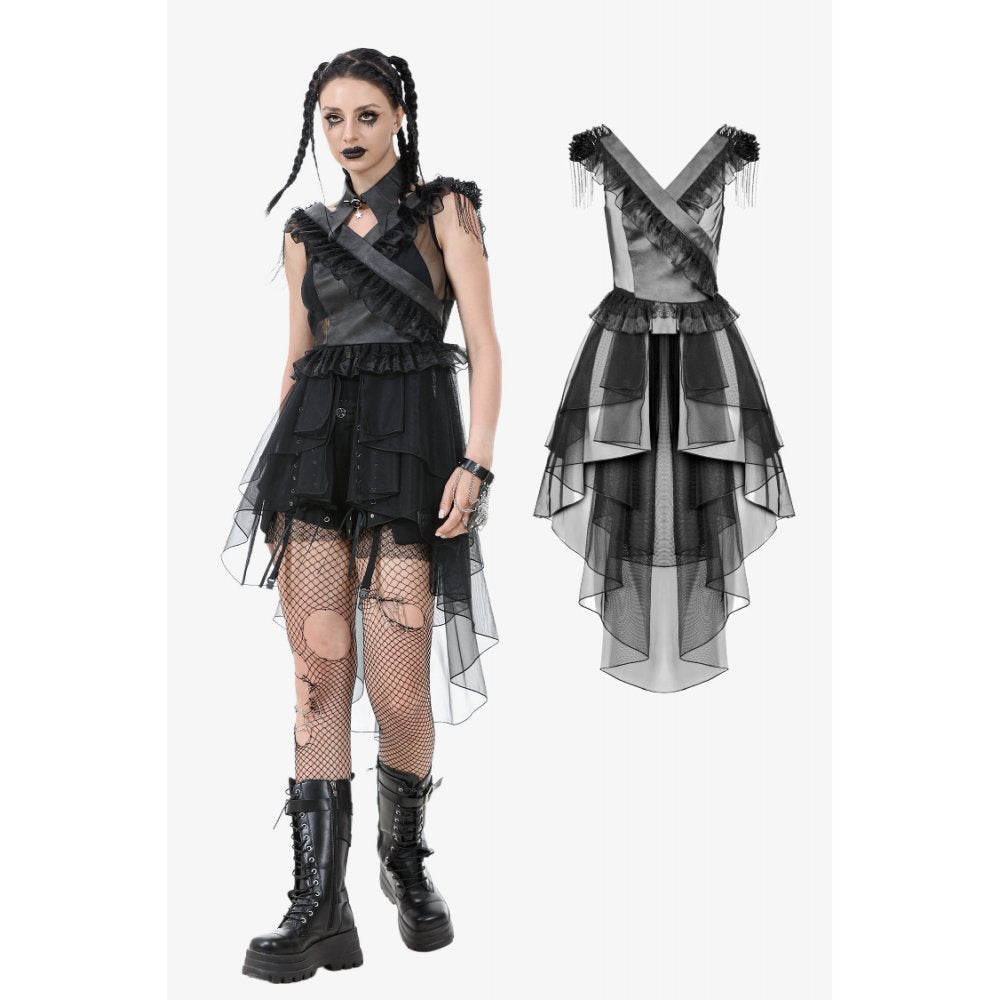 Dark in Love Seraphina Tiered Mesh & Ruffle Goth Layer Dress - DevilGothic DevilGothic