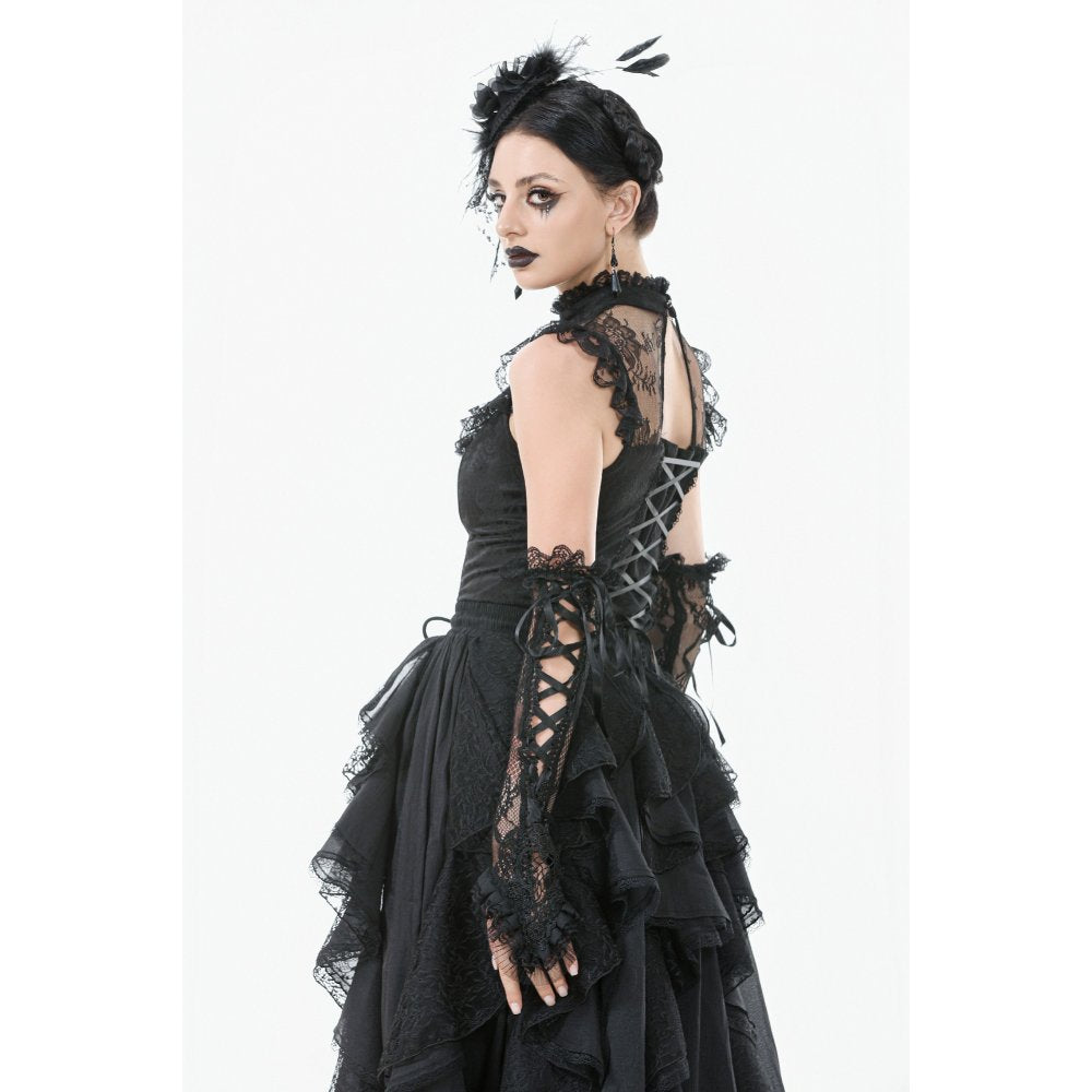 Dark in Love Seraphina Ruched Lace Goth Blouse in Black - DevilGothic DevilGothic