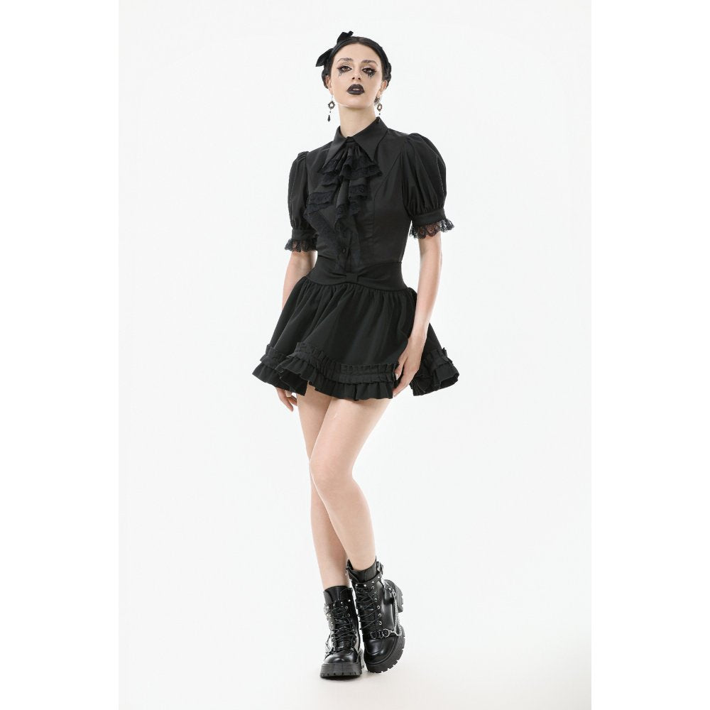 Dark in Love Viktoria Lace Ruffle Gothic Blouse in Black - DevilGothic DevilGothic
