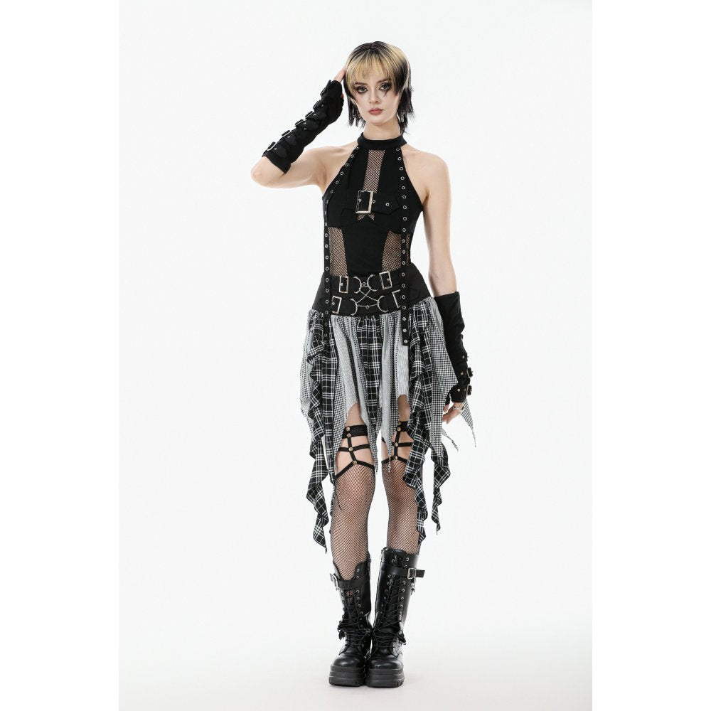 Dark in Love Bondage Mesh Panel Buckle Top - DevilGothic DevilGothic