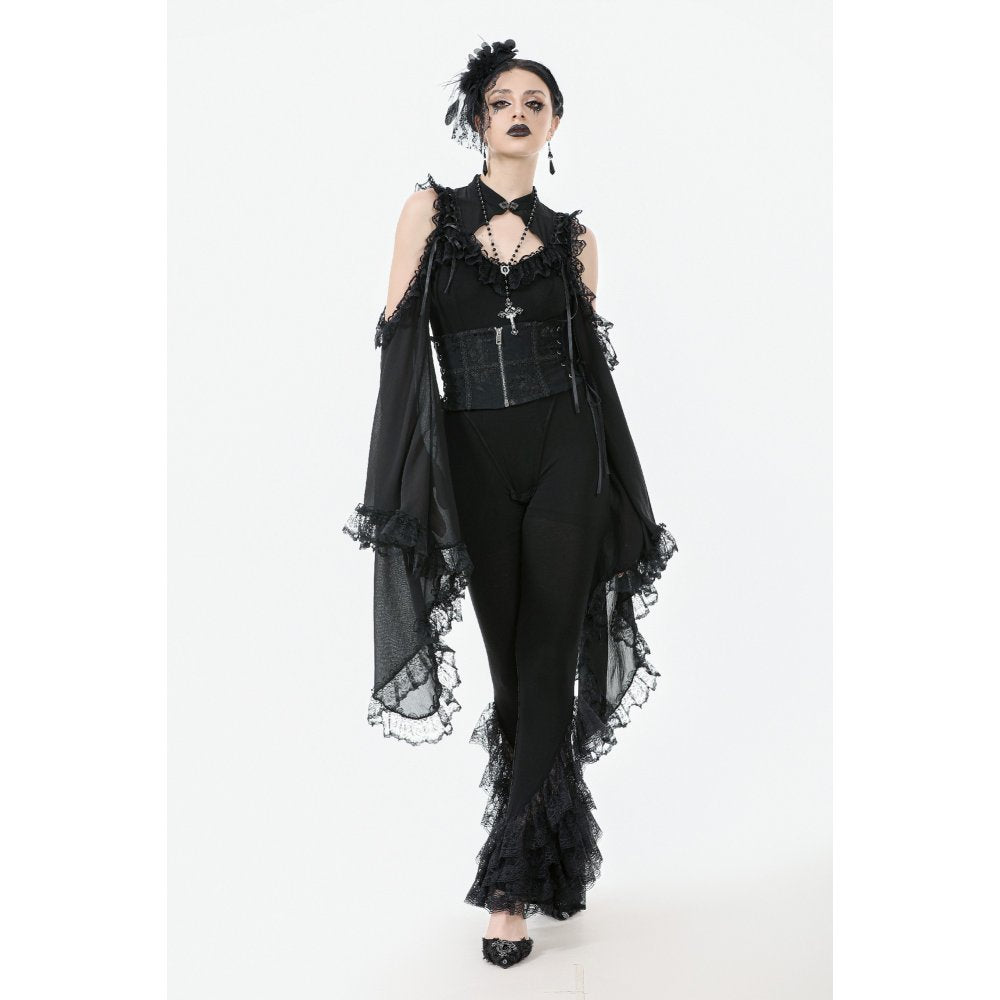 Dark in Love Goth Flare Leggings with Lace Frills - DevilGothic DevilGothic