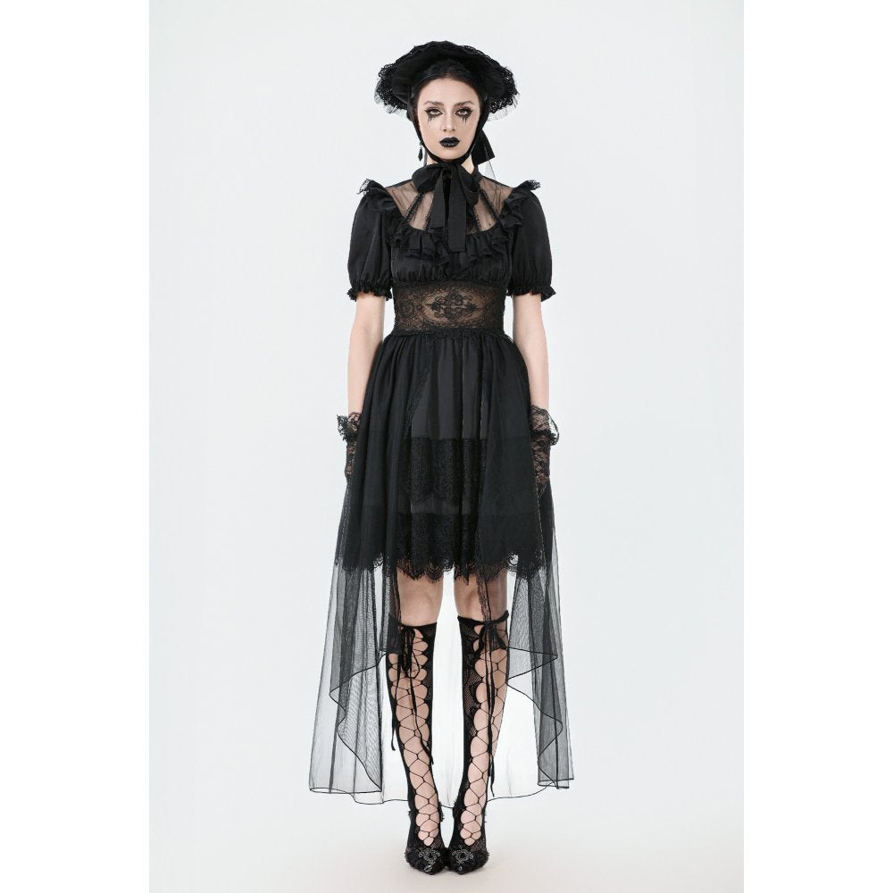 Dark in Love Ebon Rose High-Low Mesh & Lace Goth Dress - DevilGothic DevilGothic
